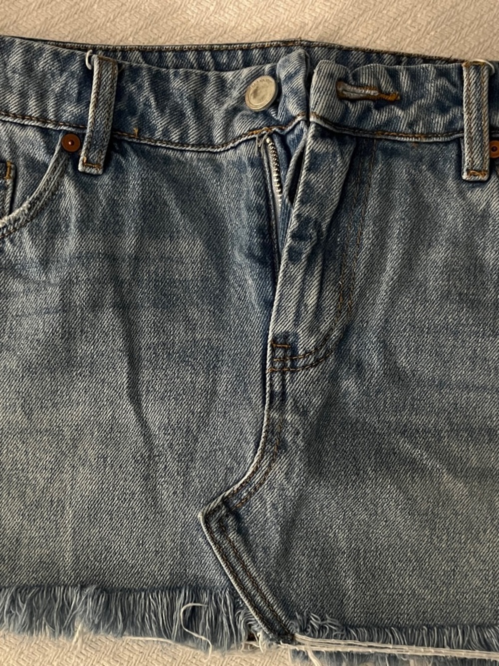 Blank NYC Light Blue Relaxed Denim Skirt with Frayed Hem